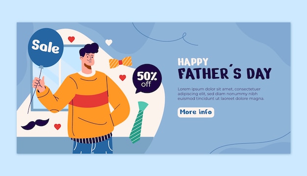 Vector gratuito plantilla de banner de venta plana horizontal para la celebración del día del padre