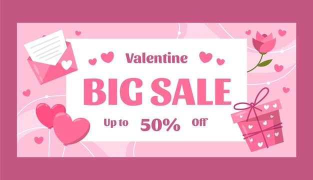 Plantilla de banner de venta plana horizontal para la celebración del día de san valentín