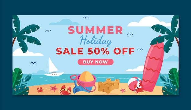 Plantilla de banner de venta plana horizontal para el verano