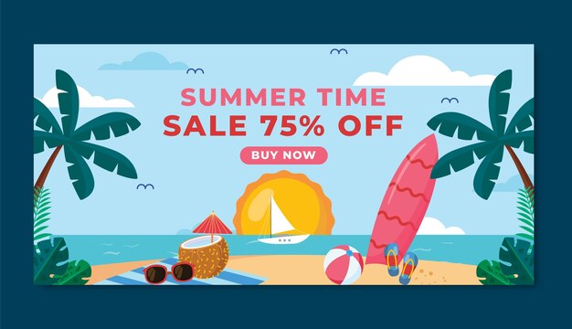 Plantilla de banner de venta plana horizontal para el verano