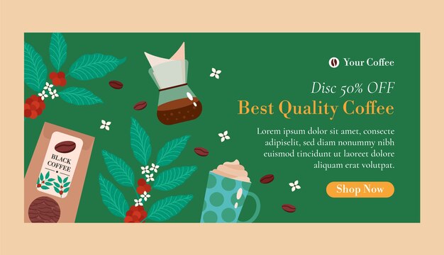Plantilla de banner de venta de plantación de café de diseño plano