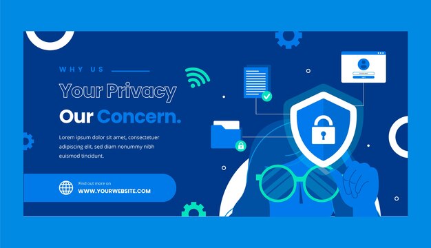 Plantilla de banner de venta de privacidad de datos de diseño plano