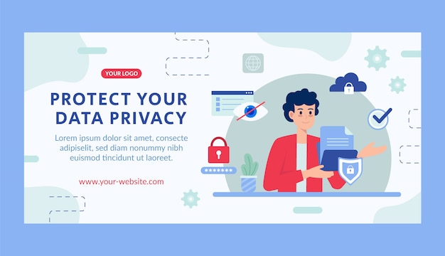Plantilla de banner de venta de privacidad de datos de diseño plano