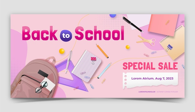 Vector gratuito plantilla de banner de venta realista para la temporada de regreso a la escuela