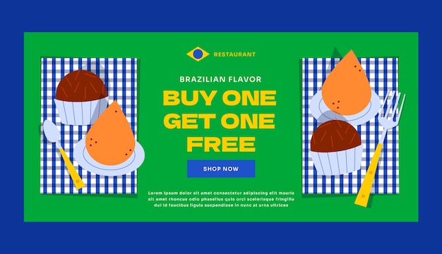 Vector gratuito plantilla de banner de venta de restaurante brasileño dibujado a mano