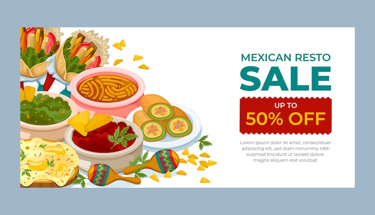 Vector gratuito plantilla de banner de venta de restaurante de comida mexicana plana
