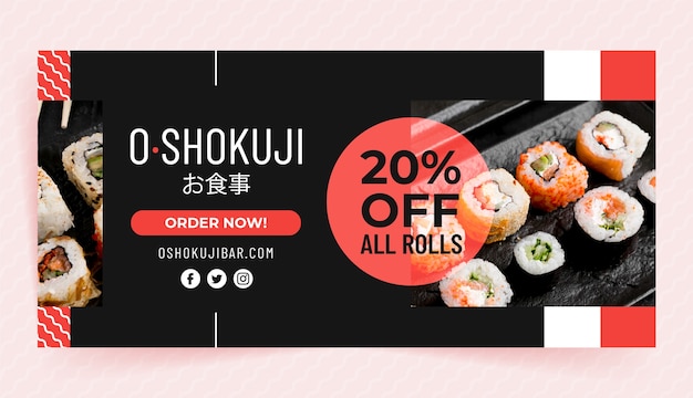 Plantilla de banner de venta de restaurante japonés de diseño plano