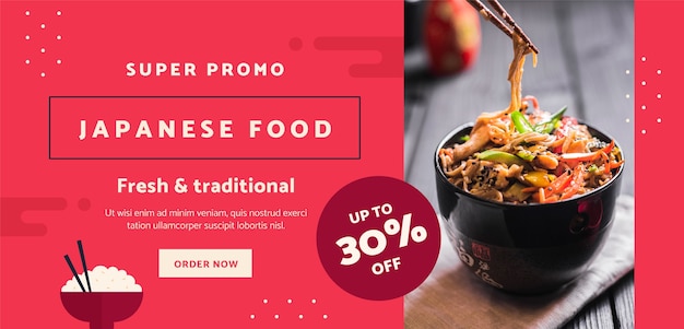 Vector gratuito plantilla de banner de venta de restaurante japonés plano con comida tradicional