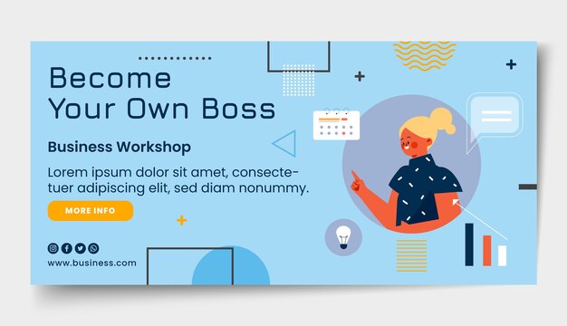 Plantilla de banner de venta de taller de negocios de diseño plano