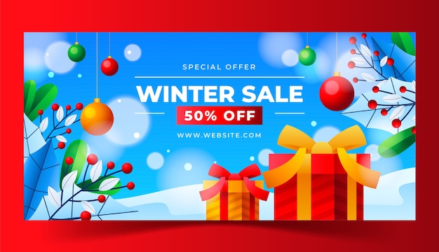 Vector gratuito plantilla de banner de venta de temporada de invierno realista