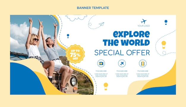 Vector gratuito plantilla de banner de ventas de viajes de diseño plano