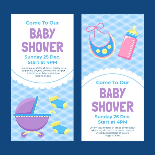 Plantilla de banner vertical de baby shower dibujado a mano