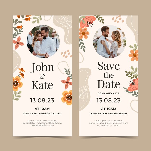 Plantilla de banner vertical de boda floral de diseño plano
