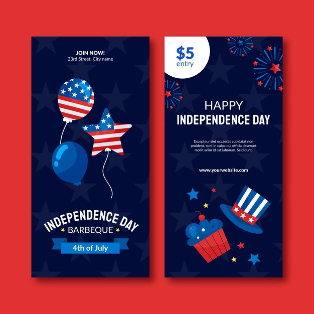 Plantilla de banner vertical para la celebración americana del 4 de julio