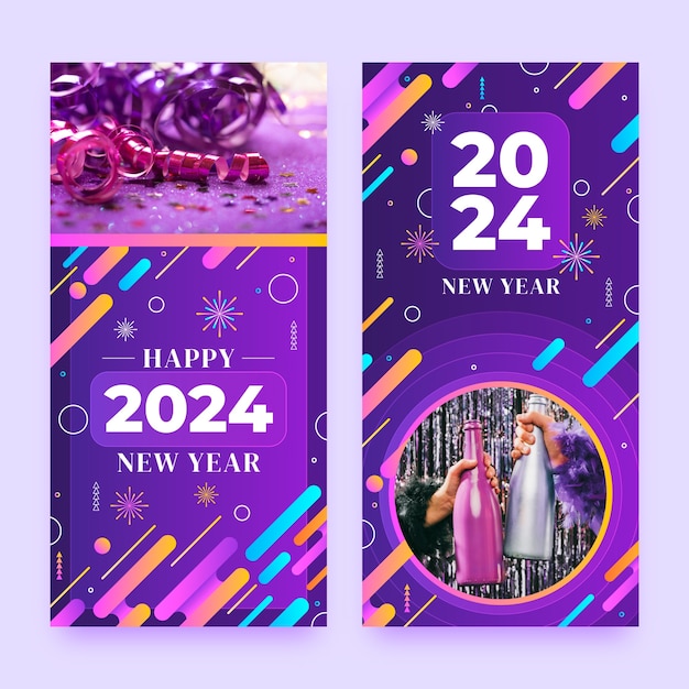 Plantilla de banner vertical para la celebración del año nuevo 2024