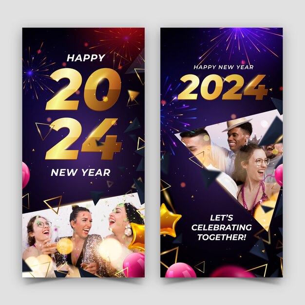 Plantilla de banner vertical para la celebración del año nuevo 2024
