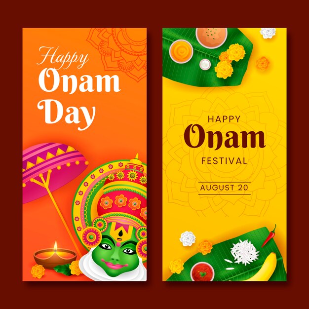 Plantilla de banner vertical para la celebración del festival onam