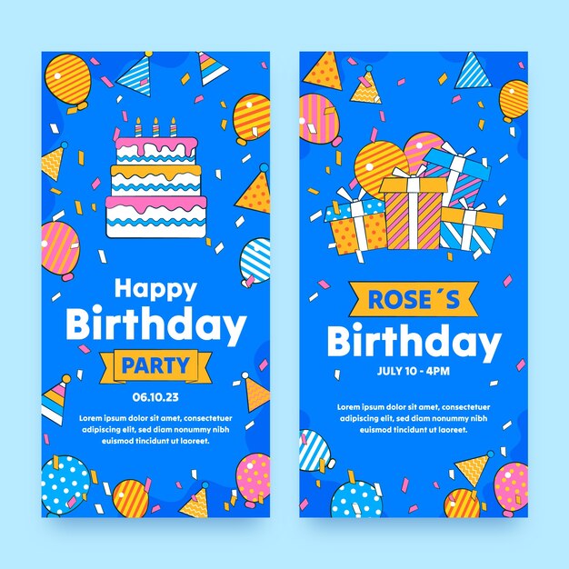Plantilla de banner vertical para celebración de fiesta de cumpleaños