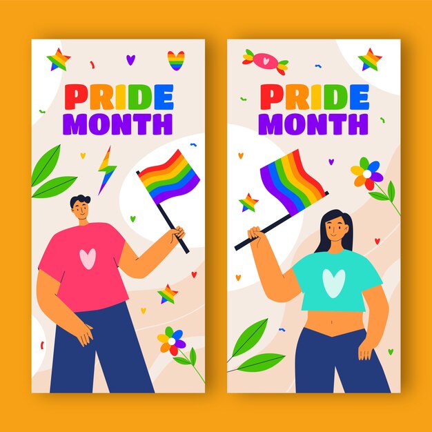 Plantilla de banner vertical para la celebración del mes del orgullo