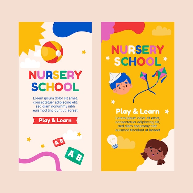 Vector gratuito plantilla de banner vertical de escuela infantil de diseño plano