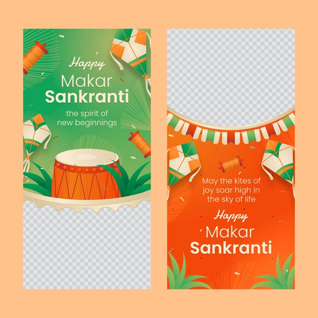 Plantilla de banner vertical con gradiente para el festival Makar Sankranti