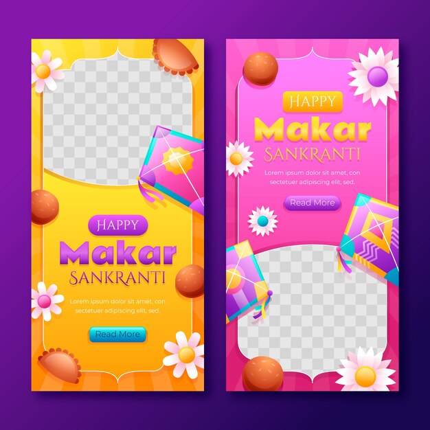 Plantilla de banner vertical con gradiente para el festival Makar Sankranti