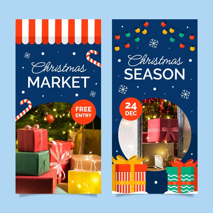 Vector gratuito plantilla de banner vertical para el mercado de la temporada de navidad