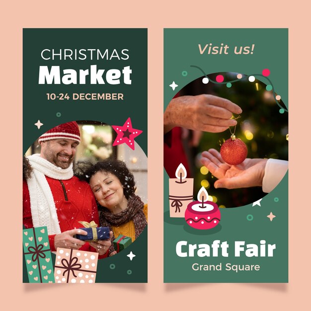 Plantilla de banner vertical para el mercado de la temporada de Navidad