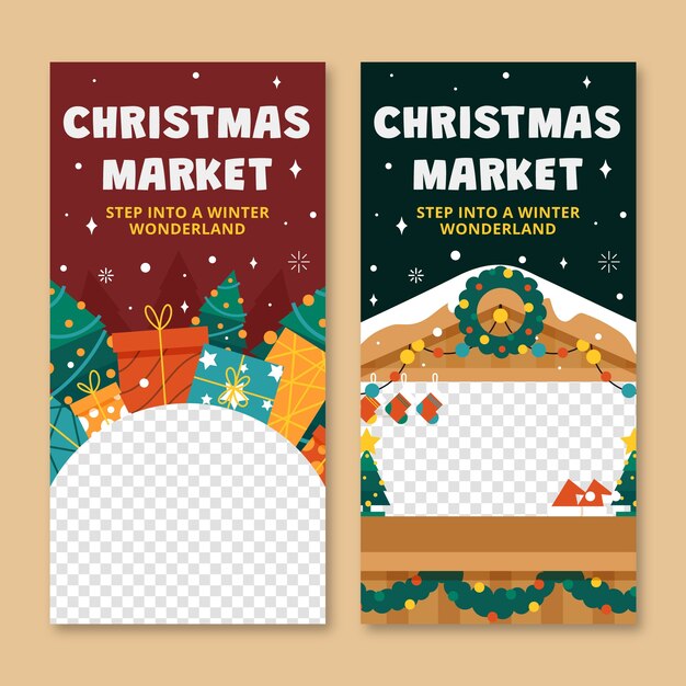 Plantilla de banner vertical para el mercado de la temporada de Navidad