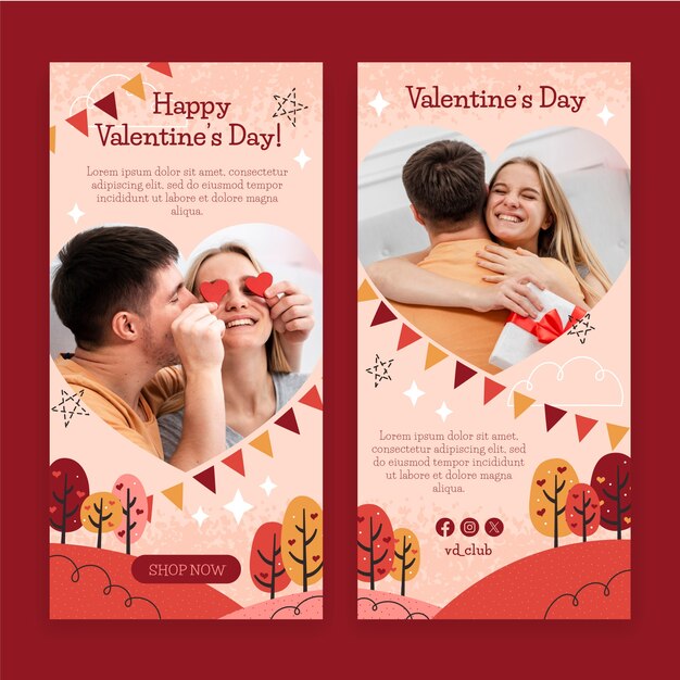 Plantilla de banner vertical plano para la celebración del día de San Valentín