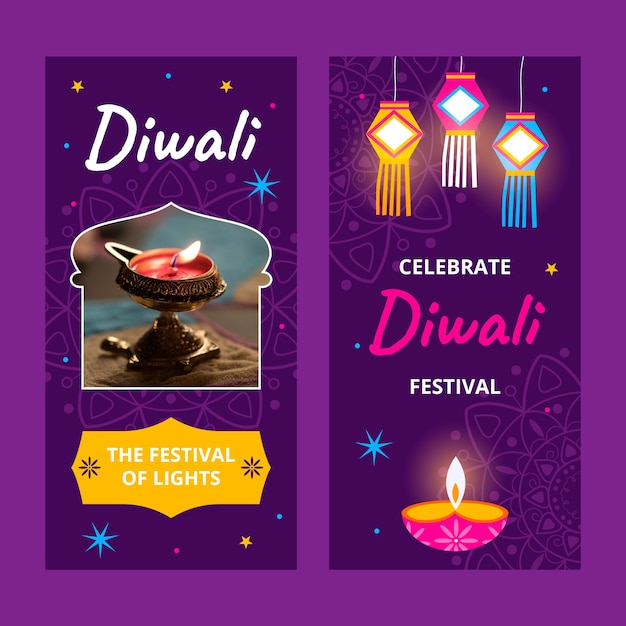 Vector gratuito plantilla de banner vertical plano para la celebración del festival diwali