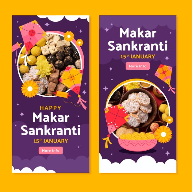 Plantilla de banner vertical plano para el festival de Makar Sankranti