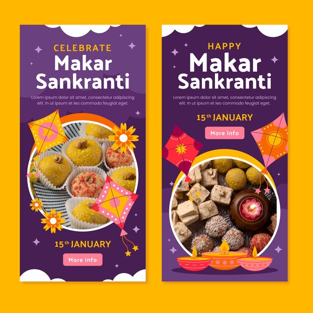 Plantilla de banner vertical plano para el festival de Makar Sankranti