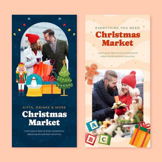 Plantilla de banner vertical plano para el mercado de Navidad