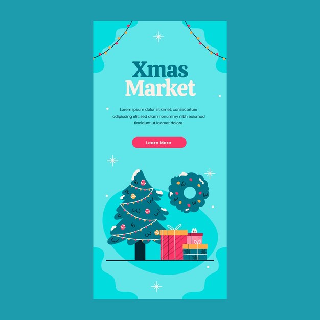 Plantilla de banner vertical plano para mercado navideño