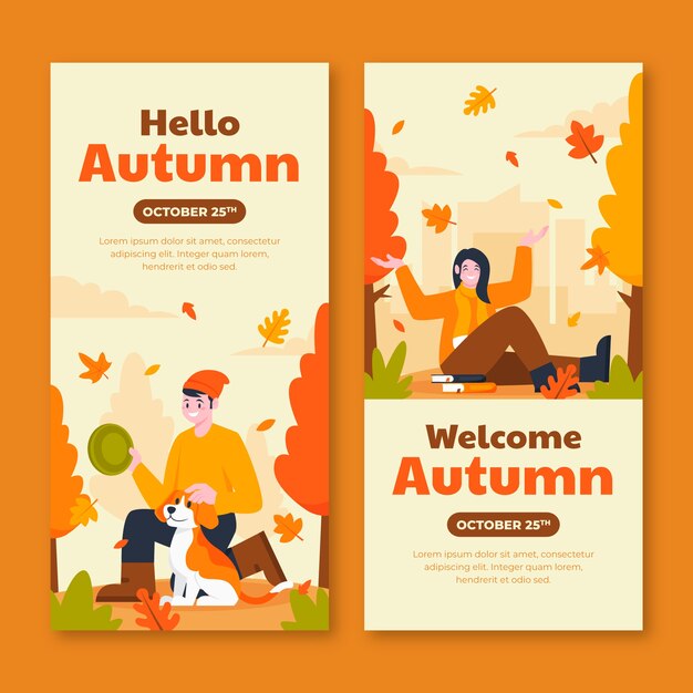 Plantilla de banner vertical plano para la temporada de otoño