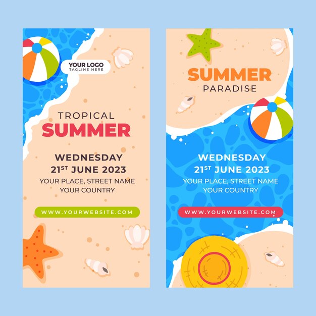 Plantilla de banner vertical plano para la temporada de verano