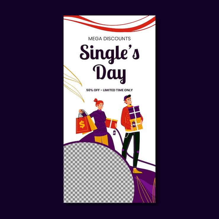 Vector gratuito plantilla de banner vertical plano para ventas del día soltero del 11.11