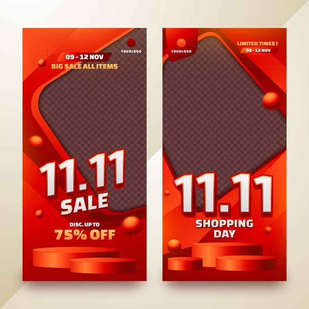 Plantilla de banner vertical realista para ventas del día de solteros del 11.11