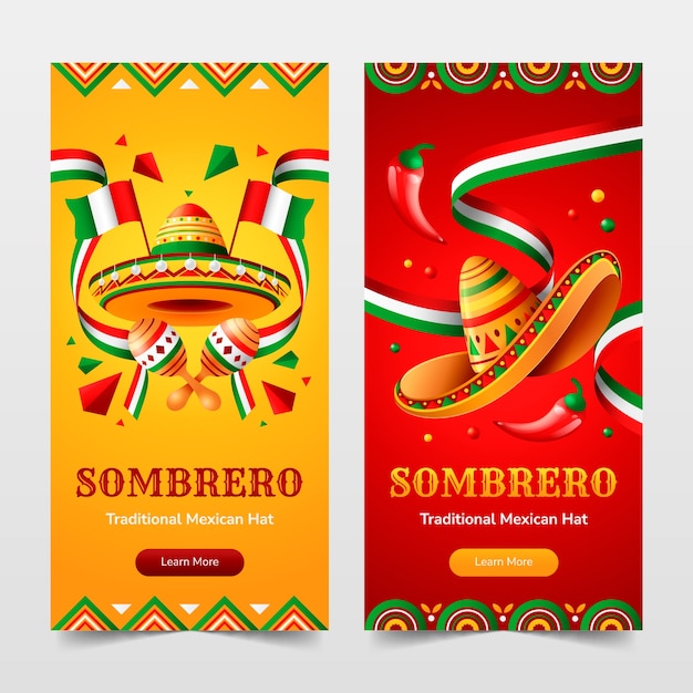 Vector gratuito plantilla de banner vertical de sombrero mexicano realista