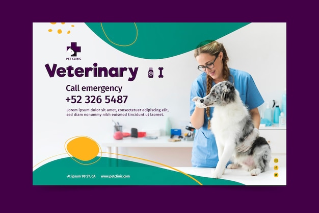 Vector gratuito plantilla de banner veterinario con foto