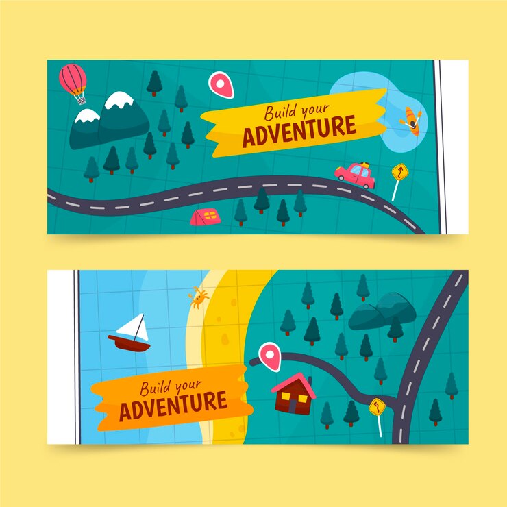 Vector gratuito plantilla de banners de aventura dibujados a mano