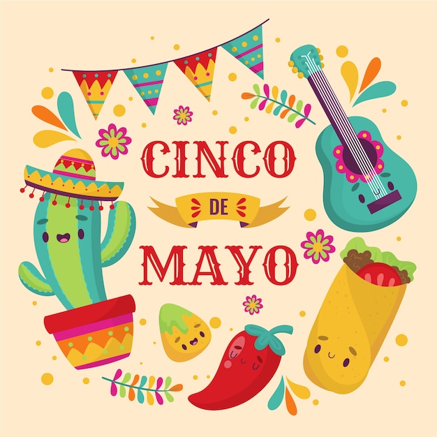 Plantilla de banners de cinco de mayo dibujados a mano