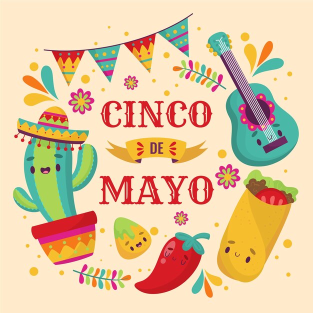 Plantilla de banners de cinco de mayo dibujados a mano