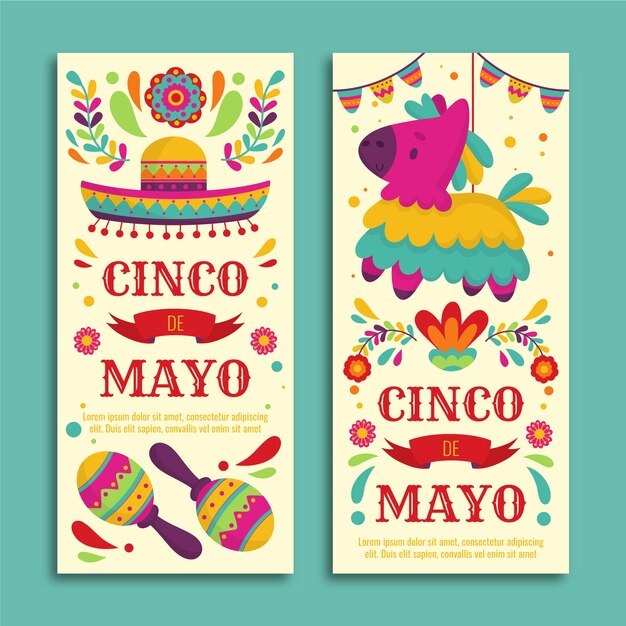 Plantilla de banners de cinco de mayo dibujados a mano