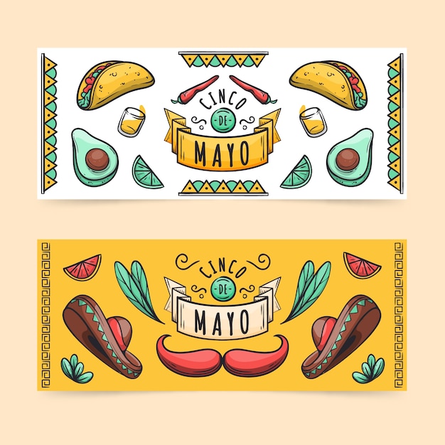 Vector gratuito plantilla de banners de cinco de mayo dibujados a mano