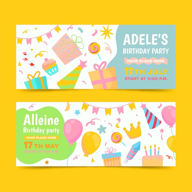 Plantilla de banners de cumpleaños dibujados a mano