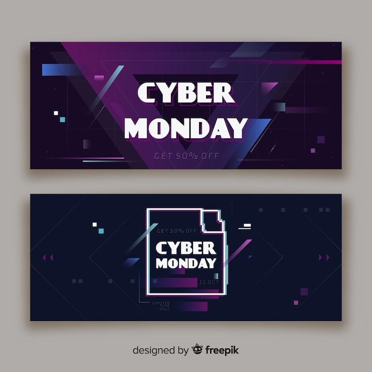 Vector gratuito plantilla de banners de cyber monday de diseño plano