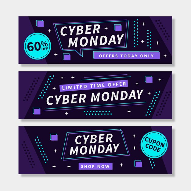 Plantilla de banners de cyber monday de diseño plano