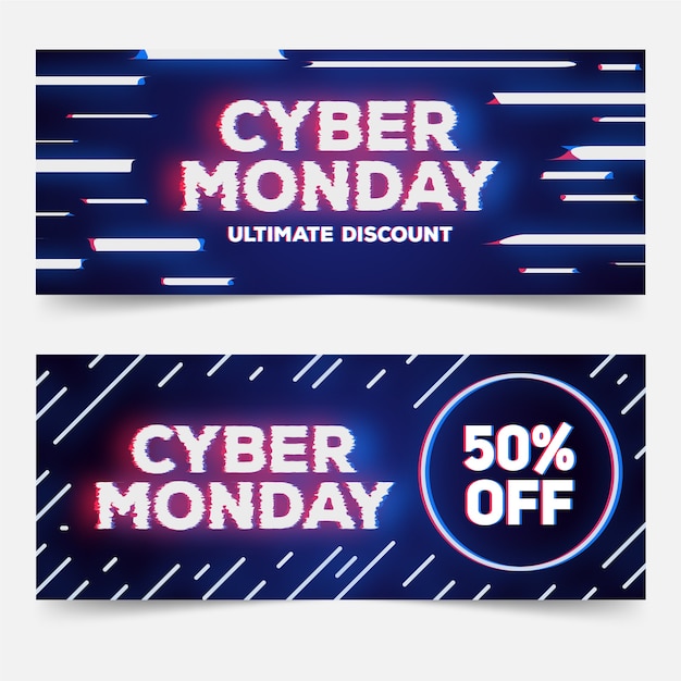 Vector gratuito plantilla de banners de cyber monday con efecto de falla